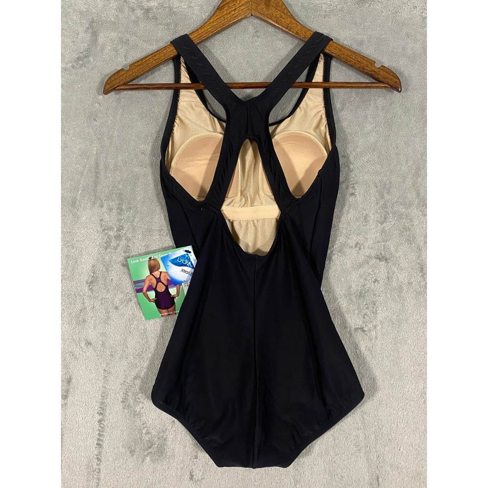 Dolfin Swimsuit Women 34/8L Black Aqua Shape Lap Suit Racerback One Piece New - Picture 2 of 10